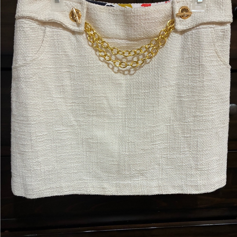 Milly Cream Gold Embellished Pencil Skirt